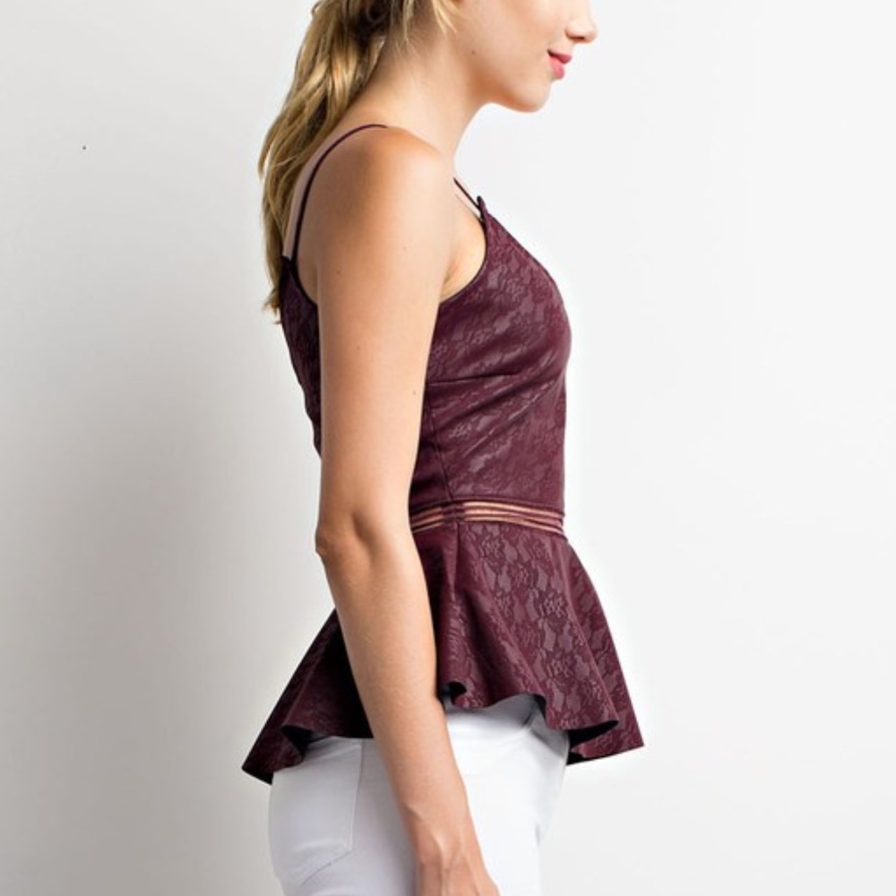 Last 1! NWT Faux Leather Lace Peplum top - Picture 3 of 6